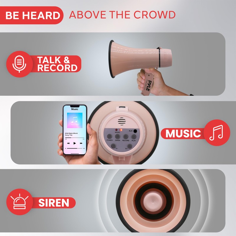 Pyle 20W Megaphone Bullhorn - Portable, Automatic Siren & Adjustable