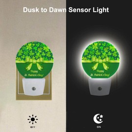 EKOBLA Shamrock LED Night Light Green Clover Leaves Bow Tie Lucky St Patrick Dusk to Dawn Night Lamp Auto Sensor for Home Indoor Bathroom Hallway Kitchen
