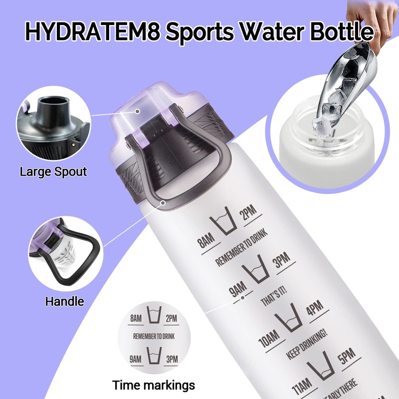 HYDRATEM8 - Active Motivational Sports Water Bottle with Time Markings,