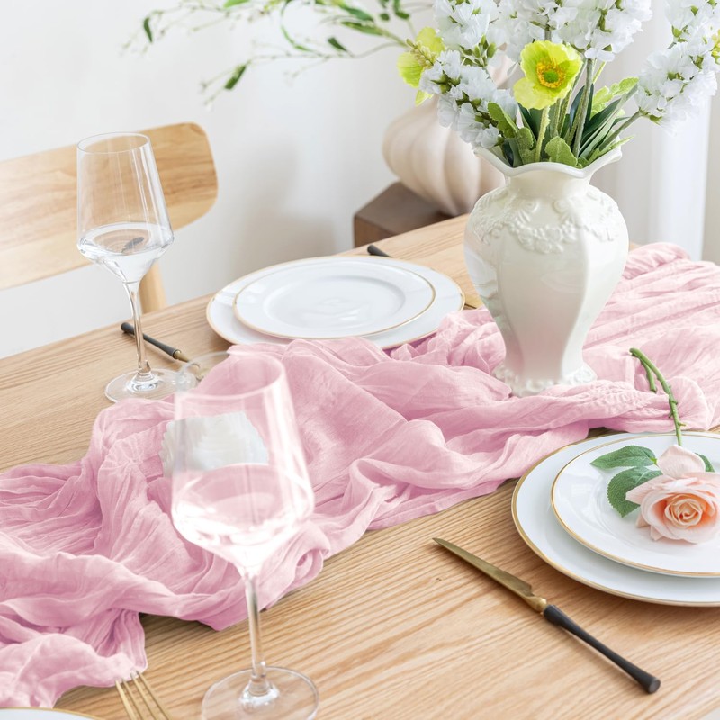 Asee'm Cheesecloth Table Runner Spring Easter 120 Inches Blushing Pink