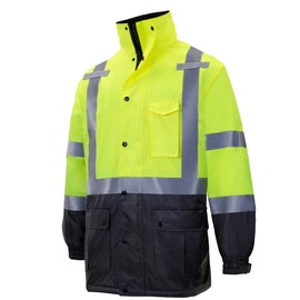 JORESTECH Safety High Visibility Reflective Parka Waterproof ANSI Compliant Yellow/Black Jacket JK-08 (Large)