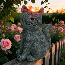 Solar-Powered Resin Cat Garden Statue - LED Butterfly Light,Ideal for Outdoor Yard Decor,Garden Path Accent,Patio Night LightingColor: As picture, Size: One Size