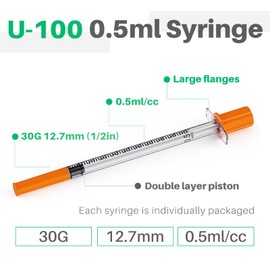 0.5ml/cc Syringes 30G 1/2 Inch (12.7mm) Syringe, 25 Pack – Individually Sealed
