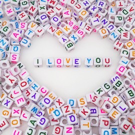 300+ Pieces 10x10mm Big Large White Cube Acrylic Alphabet Letter Beads A-Z Mixed Plastic Shape Loose Beads for Jewelry Making Bracelets Necklaces Key Chains (Colorful on White)