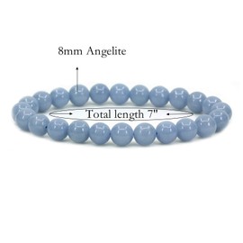 Natural Blue Angelite Gemstone 8mm Round Beads Stretch Bracelet 7 Inch