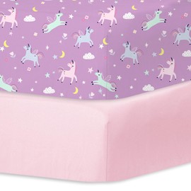 Little Grape Land Crib Sheets 2 Pack for Boys and Girls, Baby Neutral Crib Fitted Sheets for Standard Crib & Toddler Mattress, Super Soft Breathable Fitted Crib Sheet Set, Unicorn