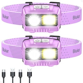 Blukar LED Headlamp Rechargeable,2000L High Lumen Super Bright Dimmable Headlight Flashlight with Motion Sensor- 8 Modes,Spotlight&Floodlight,IPX5 Waterproof for Camping,Hiking,Running -2 Pack-Purple