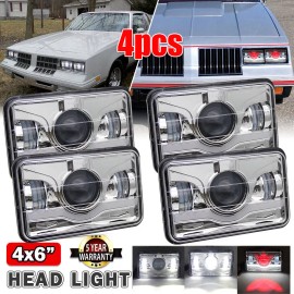 you- 4pcs Fit Oldsmobile Cutlass Calais 4x6" Square LED Headlights Hi/Lo Beam Red DRL