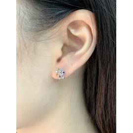 18G CZ Ferris wheel Stud Cartilage Earrings for Women 925 Sterling Silver Cute Colored Crystal Rotatable Amusement Park 3mm Ball Back Barbell Studs Sleeper Tragus Hypoallergenic Jewelry (Silver)