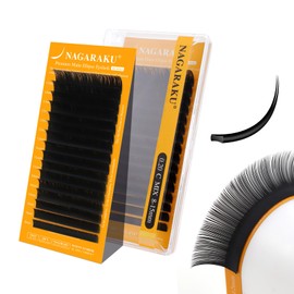NAGARAKU Flat Rush Upgraded Air Series Matsueku C Curl Double Tip Type 0.20mm Thickness 0.20mm Length 8-15mm 16 Rows Natural Extensions Black