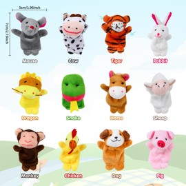 12Pcs Mini Plush Animal Finger Puppets, 12 Style Cartoon Small Hand Puppet Toy, Mini Plush Figures, Finger Doll Props, Baby StoryTime Playtime, Birthday Party Bag Fillers, for Kids Toddlers