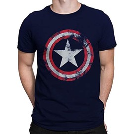 Captain America Distressed Shield Navy T-Shirt 4XLarge