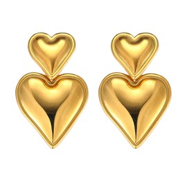 Gold Double Heart Dangle Drop Earrings for Women, Silver Heart Stud Earrings, Hypoallergenic Heart Earrings for Women Gifts