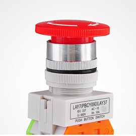 KEDU 22mm 10A 660V IP55 1NO 1NC Red Mushroom Self-Locking Emergency Stop Push Button Pushbutton Switch LAY7 PBCY090 LAY37 2-Pack