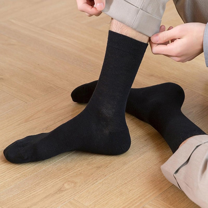 FQZMQBQ Men's Summer Business Socks, Black and White, Mesh, Solid,