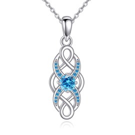 ONEFINITY Celtic Knot Necklace 925 Sterling Silver Infinity Necklace Irish Birthstone Pendant Infinity Celtic Knot Jewelry Gifts for Women March Birthstone