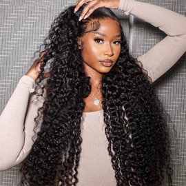 Wiggins Hair Deep Wave Glueless Wigs Human Hair 13x4 Deep Wave Closure Wigs Human Hair Pre Plucked Pre Cut Lace Glueless Wigs 13x4 Curly Human Hair Wig for Women Glueless Lace Front Wigs 14 Inch