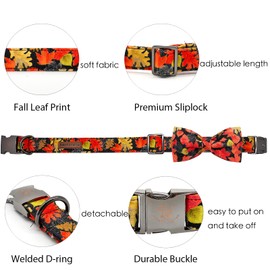 Elegant little tail Dog Collar with Bow - Autumn Dog Collar Maple Leaf Bow Girl Boy Pet Collar Gift Soft Dog Bow Tie Collars for X-Small Puppy