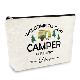 Camper Makeup Bag Happy Camping Gifts for RV Travelers Trailer Themed Cosmetic Bag Camping Lover Birthday Graduation Gifts for Woman Sisters Best Friend Travel Toiletry Bags Zipper Pouch