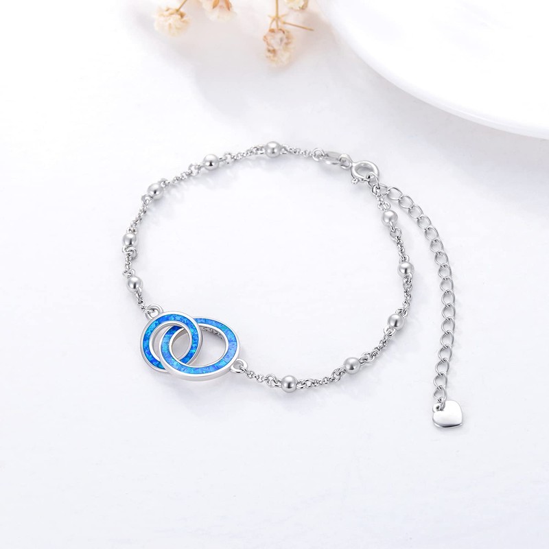Blue Opal Mother Daughter Bracelet Interlocking Bracelet for Mother Daughter