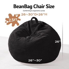 Homguava Bean Bag Chair,Teardrop Bean Bags for Teens Beanbag Chair with Memory Foam Filled and Ultra Soft Corduroy Cover for Living Room, Bedroom (Small,Black)