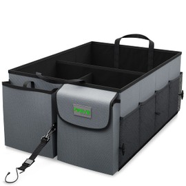 DRIVE - Car Trunk Organizer - Collapsible, Multi-Compartment Automotive SUV Car Organizer for Storage w/Adjustable Straps - Truck & Car Accessories for Women and Men - Grey