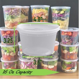 Mr Miracle Deli Containers with Lids - 96 Pack of 16 oz Clear Airtight Reusable Plastic Food and Multi-Purpose Containers - Microwave, Freezer, and Dishwasher Safe