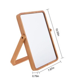 Mokoze Wood Rectangle Vanity Mirror for Desk or Wall - Stand Up Hanging Makeup Mirror, Table Decorative Mirrors for Living Room Bedroom Study Office Home Decor