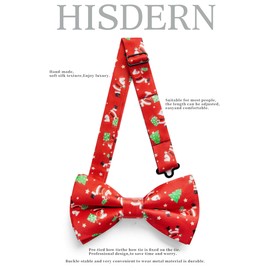 HISDERN Bow Tie Christmas Men's Pre-Tied Christmas Bow Tie and Pocket Square Set Adjustable Bow Tie Handkerchief for Men Gifts Holidays, Red-5