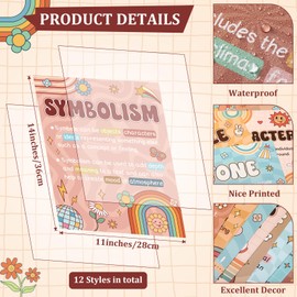 Pasimy 12 Pcs Boho Literary Elements Posters Set Literature Classroom Decorations Story Elements Bulletin Board Educational Art Prints Rainbow Study Materials for Teacher School (Groovy)