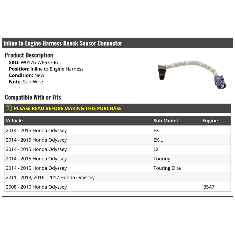 Marketplace Auto Parts Inline to Engine Harness Knock Sensor Connector
