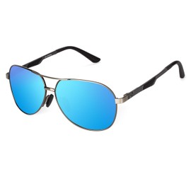 ATX OPTICAL XXL extra large Classic Round Aviator Polarized Sunglasses for big wide heads 150mm (gunmetal, blue)