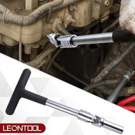 LEONTOOL 4 PCS Glow Plug Removal Tool with 3/8" Drive T-Bar, 8mm 10mm 12mm Universal Joint Swivel Glow Plug Socket Set Glow Plug Wrench Extractor Kit for Lawnmower Car Motorcycles Truck, 6 Point