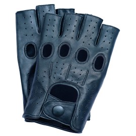 Riparo Leather Fingerless Driving Gloves for Men – Perforated Half Finger Leather Gloves for Driving, Motorcycle Riding & Cycling – Classic Snap Closure, Breathable Grip Control (Medium, Black)