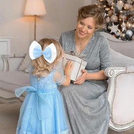 ZOLYCO Large Big 6 Inch Glitter Organza Hair Bow Clips Sequin Party Alligator Clips Mesh Hair Accessories for Women Teens Girls Kids 2 Pcs (Blue)