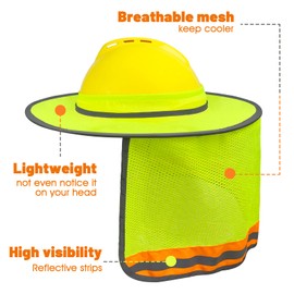 Evridwear Hard Hat Sun Shade Full Brim, Hard Hat Accessories with Reflective Stripe High Visibility Neck Protection (10 PCS)