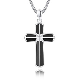 TRISHULA Black Onyx Cross Necklace 925 Sterling Silver Onyx Crucifix Pendant Necklace Crucifix Cross Necklace Christian Religious Jewelry for Men Women, 1.5 inches, Sterling Silver, No Gemstone