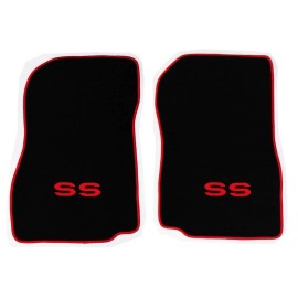 AFM NEW! 1968-1972 CHEVELLE Floor Mats Black Carpet Embroidered Red SS Binding Set 2