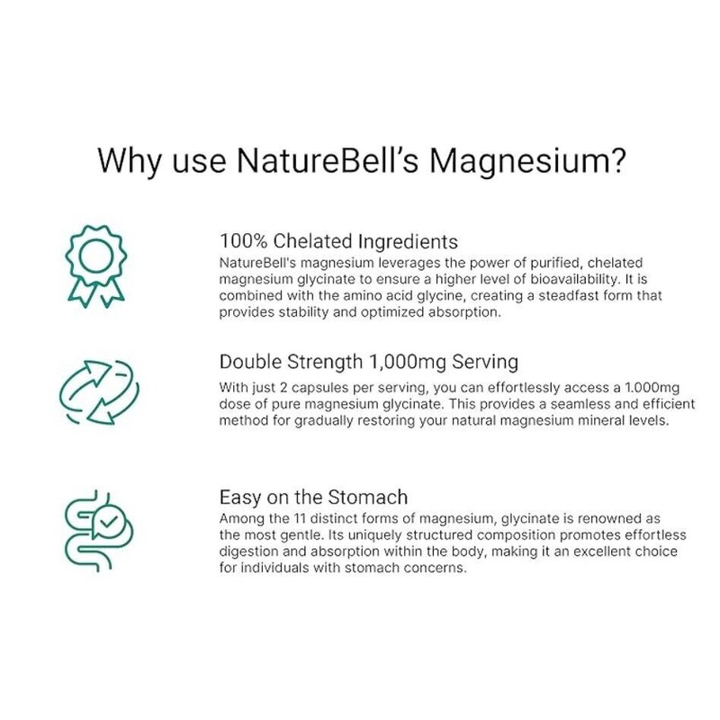 NatureBell Magnesium Glycinate 1,000mg, Double Strength 500mg Capsules, 4 Month