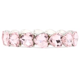 Lavencious Heart Shape Rhinestones Elastic Stretch Bracelet for Women, 7 inch, Metal, Rhinestone