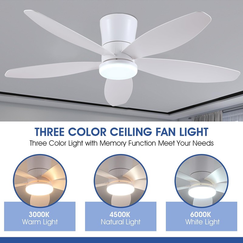 Surtime 48" Ceiling Fans with Lights-Low Profile Ceiling Fan with