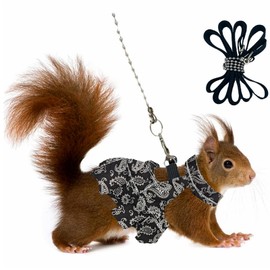Guinea Pig Harness Skirt Clothes and Leash, Adjustable Hamster Ferret Harness and Leash Set, No Pull Walking Vest for Ferrets, Chinchillas and Similar Small Animals (Black, S)