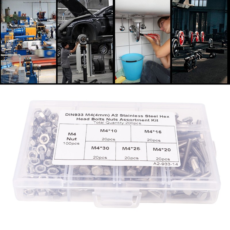 200PCS Hex Bolts Screw 304 Stainless Steel Anti Oxidation Metric