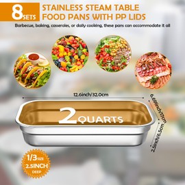 Suttmin 8 Pcs Stainless Steel Food Storage Containers with Lids 1/3 Size Hotel Pans Steam Table Pan Metal Meal Food Containers for Restaurant Stackable Kitchen Freezer Buffet(2.5 Inch Deep)