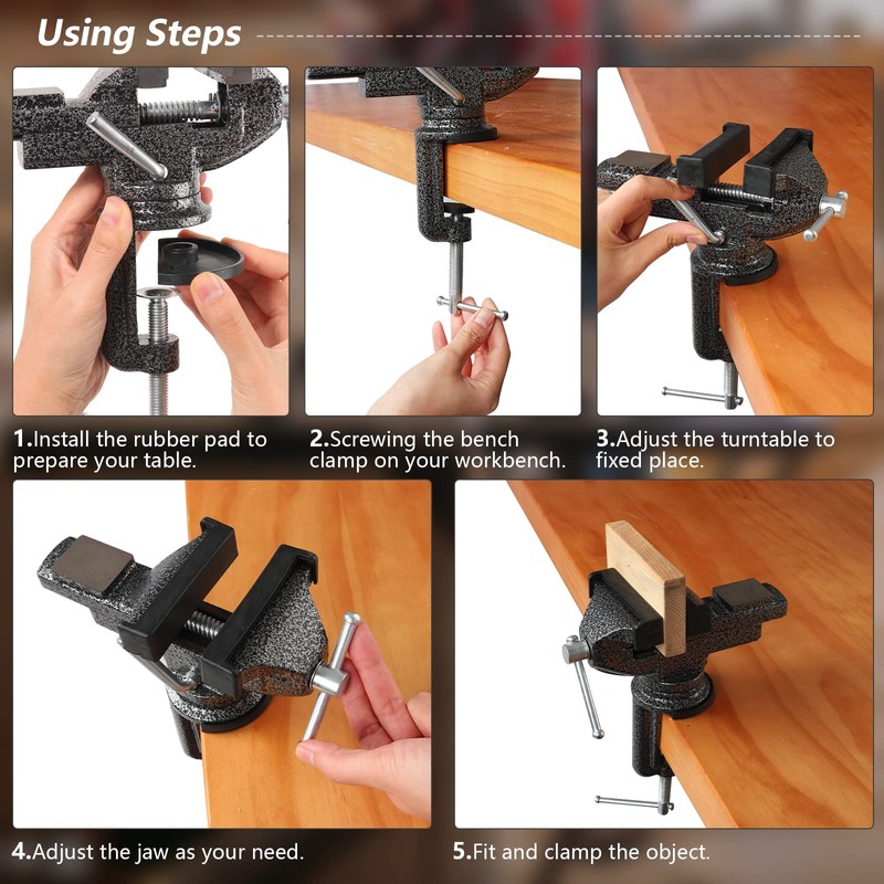 GOXAWEE Universal Bench Vise, 3.15 Inch Table Clamp, 360° Swivel