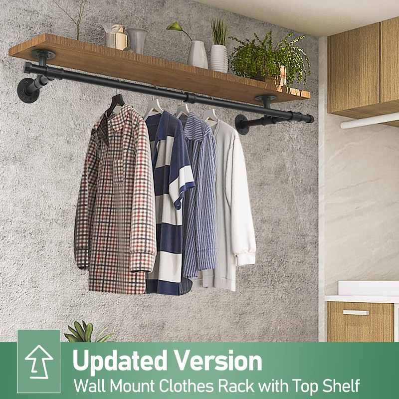 Fobule 48'' Wall Mounted Clothes Rack Iron Industrial Pipe Clothes