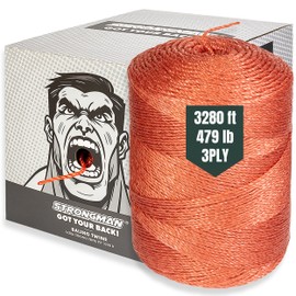 Heavy-Duty Baling Twine Roll, 3-Ply, 3280 Ft, 479 LB Strength – Durable Polypropylene Rope for Tying, Bundling & Hay Baling – Easy-to-Use Tie Line & Pull String for Farming, Gardening & Industrial Use