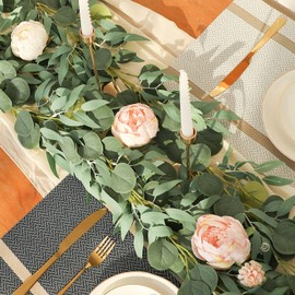 JUSTOYOU 5 Pack Fake Silver Dollar Eucalyptus Greenery Garland Plants, 6.5 Feet Artificial Eucalyptus Leaves Vines for Wedding Table Backdrop Arch Wall Decor Runner Doorways Decoration Indoor Outdoor