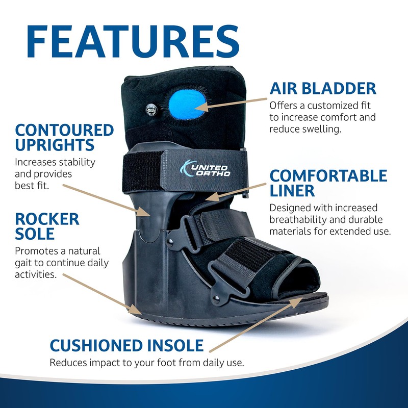 United Ortho Short Air Cam Walker Fracture Boot, Large, Black