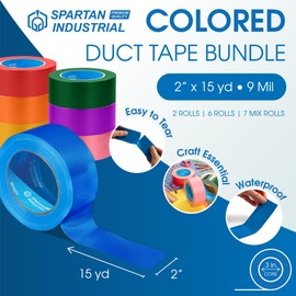 SPARTAN INDUSTRIAL - 2" X 15 yd Colorful Duct Tape Set - 7 Waterproof Rolls of Colored Tape for Labeling, Arts and Crafts, and More - No Residue, 9 Mil